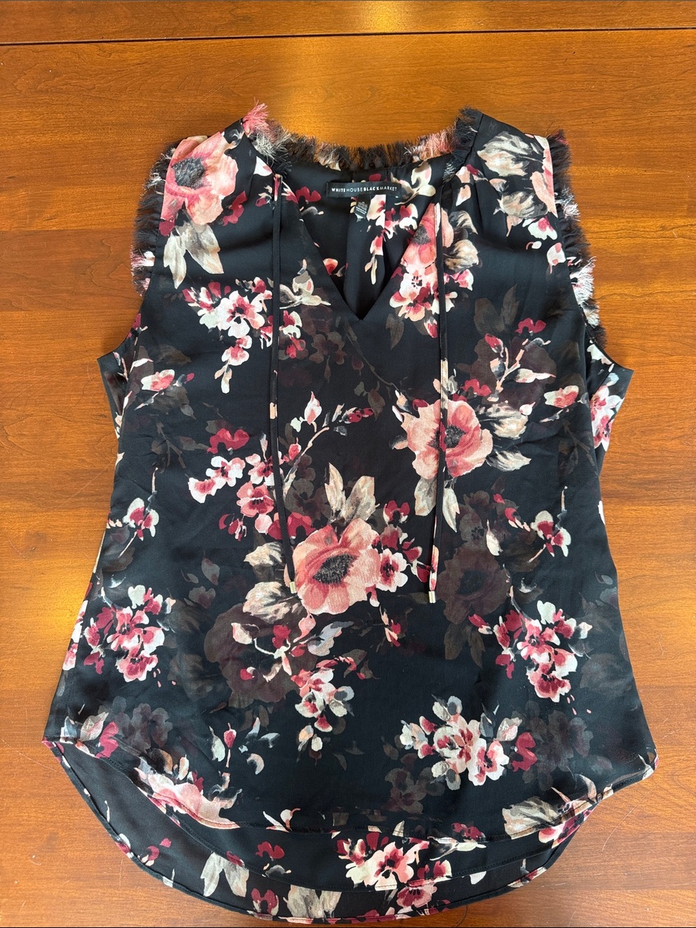 WHITE HOUSE BLACK MARKET Black Floral Tie-Neck Sleeveless Cami Pink Floral Small